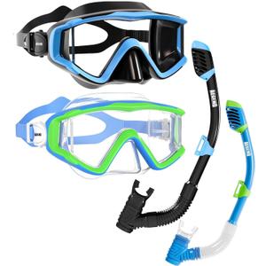 Aegend Snorkeling Gear for Adults Youth Kids, Snorkel Mask with Top Dry Valve - Panoramic View Anti-Leak and Anti-Fog with Mesh Bag for Snorkeling, Scuba Diving, Freediving & Swimming (Black & Blue)