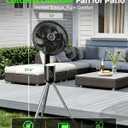 Outdoor Fans for Patios,Cordless Outdoor Fan with Light and Remote,Pedestal to Tabletop & Hanging,Battery Operated Rechargeable Fan,12" Oscillating Fan For Quiet,8 Speeds,Timer,Gazebo,Deck,Porch,Black
