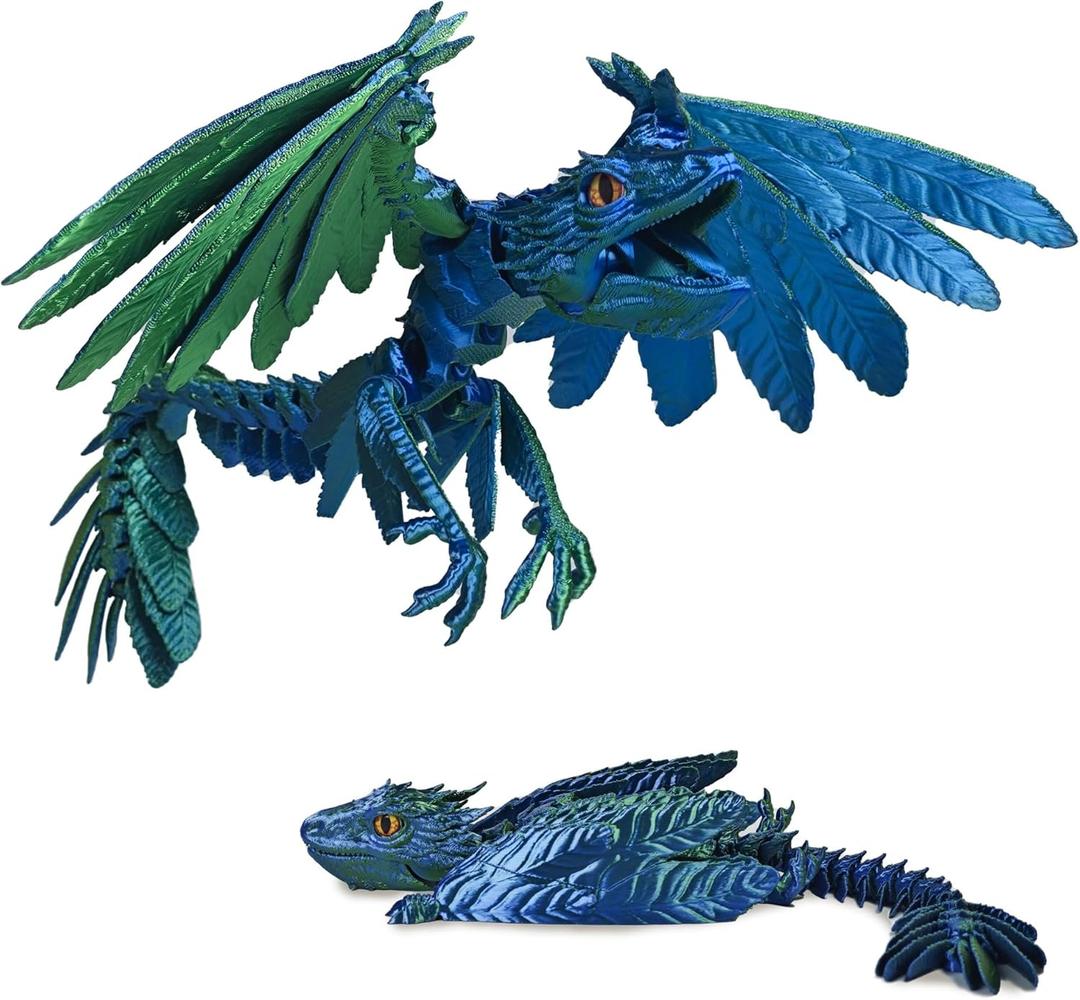 3D Printed Dragon, Feathered Wyvern Dragon with Wings Articulated Dragons, Fidget Dragons 3D Printed Toys Desktop Pet 3D Printing Animals Toy