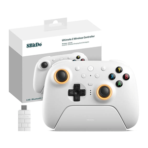 8Bitdo Ultimate 2 Wireless 2.4G Controller (TMR Joystick Update), Star-Ring RGB Lights, Adjustable Trigger Locks, Gamepad with Charging Dock for Windows PC, Android (White)