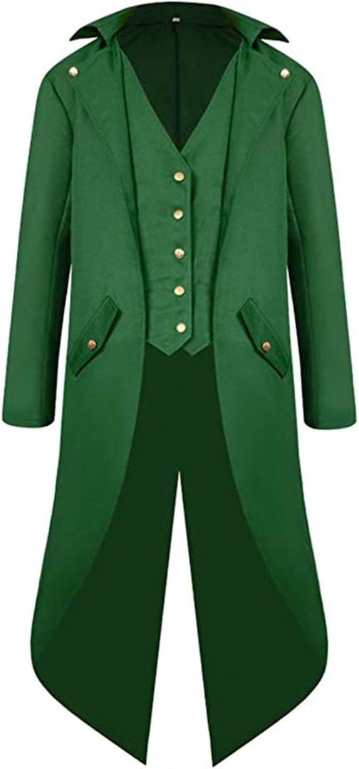 BITSEACOCO Mens Gothic Medieval Tailcoat Jacket, Steampunk Vintage Victorian Frock High Collar Coat (Medium, Green)