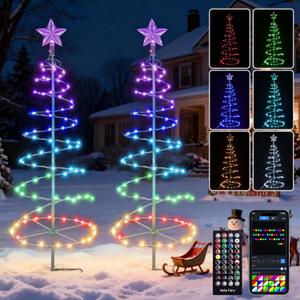 Smart Outdoor Christmas Pathway Lights, RGB Spiral Xmas Trees with App Control, 2-Pack