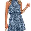 Floral Summer Dress for Women Chiffon Blouses Skirt Spaghetti Sleeveless Tops Halter Boho Romper Sun Summer Outfits X-Navy S