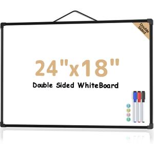 MaxGear White Board for Wall 24" x 18", Double Sided Dry Erase Board, Magnetic White Board Hanging Whiteboard for Home, School, Office, Black Frame