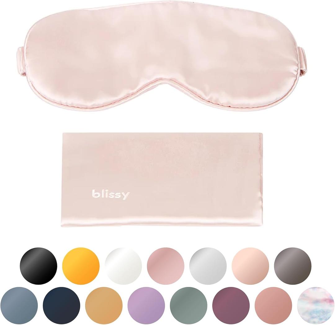 Blissy Silk Sleep Mask Profile - 100% Pure Mulberry Silk 22 Momme 6A Fibers Silk Eye Sleeping Mask for Women & Men for Total Blackout - Blindfold Silk Sleep Mask Side Sleeper Eye Cover (Pink)