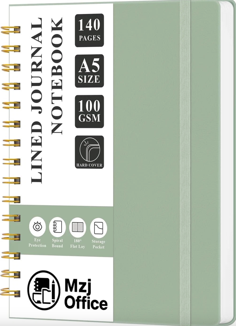 Mzj.Office Lined Journaling Notebook for Women, A5 Spiral Notebook with 100gsm Thick Paper, 70 Sheets / 140 Pages, Notebooks for Work, Journals, Notes, Bible Study, and Daily Use 2Pcs