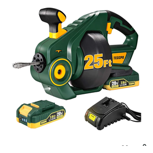 TECCPO Drain Auger, Automatic Plumbing Snake, 25Ft(7.6m), 20-Volt Li-Ion, Perfect Cordless Drain Clog Remover, Power Tool for 3/4" to 2" Pipes, Replaceable Flexible Shaft