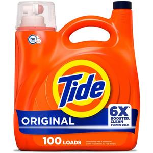 Tide Liquid Laundry Detergent, Original Scent, 125 fl oz, 100 Loads, Boosted Clean Even in Cold Water with Concentrated Washing Soap
