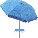 7ft Beach Umbrella with Built-in Table TrayUPF 50+ beach umbrellas for sand heavy duty wind portable, Windproof Outdoor Shade Umbrella for Patio Garden (Surging Waves)