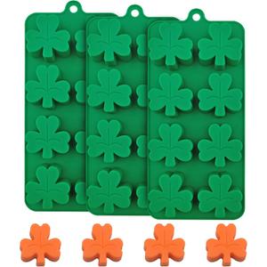 Silicone Shamrock Mold St Patrick's Chocolate Molds 3 pcs for Ice, Candy, Resin, Sugar Craft Cake Decoration, Cupcake Topper, Polymer Clay
