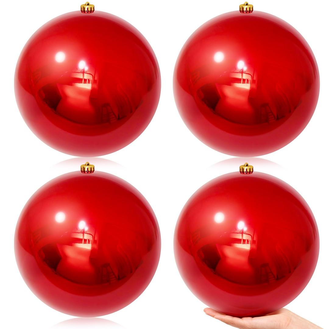 Hollowfly 8 Pcs Large Christmas Ball Ornaments 8 Inch UV Resistant and Waterproof Shatterproof Ball Outdoor Shiny Big Christmas Tree Hanging Ornaments Decorations for Indoor Outdoor(Red)