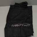 Cut Out Jeans for Women Straight Leg High Waisted Ripped Rhinestone Pearl Beaded Denim Pants (X-Large, Black)