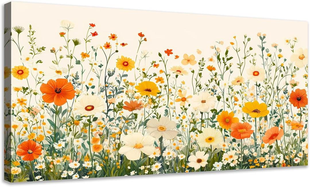 KZKU Floral Wall Art Canvas Print Orange and White Wildflowers Modern Botanical Watercolor style Flower Picture for Bedroom Living Room Artwork Home Wall Decoration 20x40in
