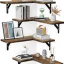 Amada HOMEFURNISHING Corner Floating Shelves, Set of 4 Corner Wall Shelves, Shelves for Wall Decor, Corner Wood Shelves for Home Decor, Office, Bedroom, Bathroom, Laundry Room, Kitchen, Brown