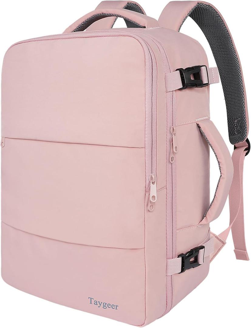 Taygeer Travel Backpack for Women, Carry On Backpack with Water Bottle Pocket & Shoe Pouch, TSA 15.6inch Laptop Mochila Flight Approved, Nurse Bag Casual Daypack for Weekender Business Hiking, Pink, Large