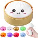 Dumpling Squishies, Glitter Dumpling Mystery Box, Colorful Dumplings Stress Balls Fidget Sensory Toy, Stocking Stuffers with Food Steamer Stretchy Desk Toys (White)