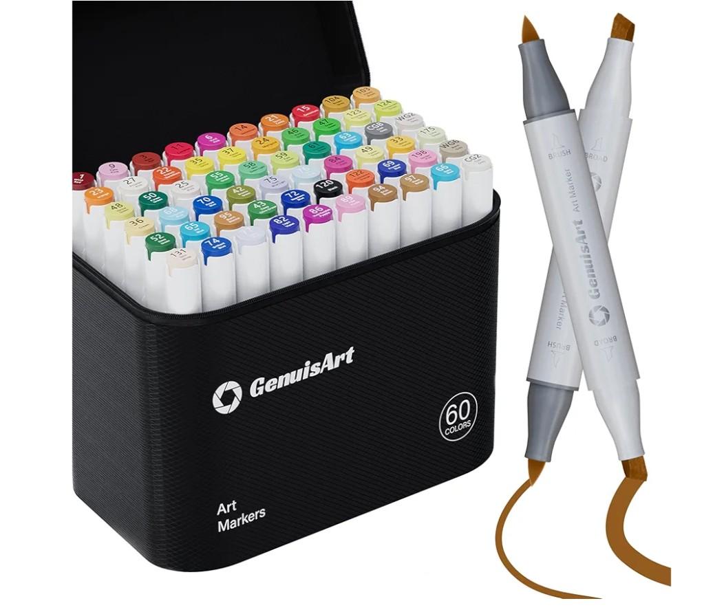 60 Alcohol Markers,With Bleeding-Proof Drawing Mat,Dual Tips Art Markers for Coloring,Sketching,Card Making and DIY Patinting- Perfect for Painting Enthusiast -Refillable