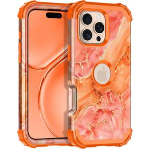 Casetego for iPhone 16 Pro Max Case,Three Layer Heavy Duty Sturdy Shockproof Protection Full Rugged Hard PC+Soft TPU Bumper Protective Girls Case for Apple iPhone 16 Pro Max 6.9 inch,Orange/Gold