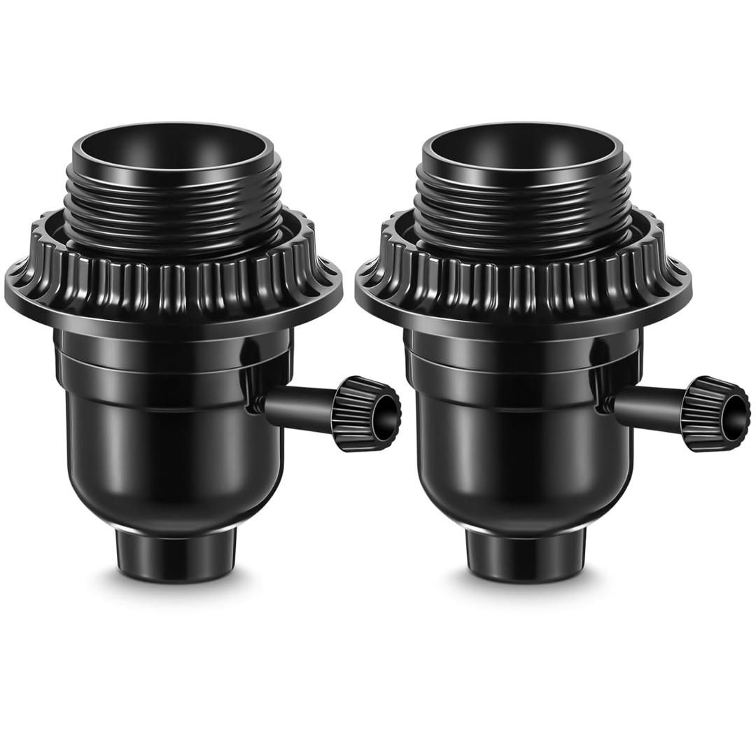 2 Pack UL Listed E26 Light Socket Lamp Socket Replacement with ON Off Switch Threaded Medium Base Lamp Parts with Shade Ring for Table Floor Light Bulb Fixture Repair Kit, Black