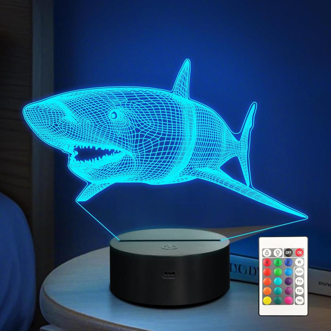 Shark Gifts, Sharks Night Light, Ocean Lamp with 16 Colors Changing & Timer & Dimmer, Cool Ocean Gifts for Birthday, Xmas, Graduation, Back to School for Boys, Kids, Women, Men, Shark Lovers