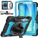 Galaxy Tab S10 Lite/S10 FE/S9 FE 5G/S9 Case 10.9"/11" with MIL-STD-810G Protection, 360 Rotating Strap, Kickstand, Screen Protector, S Pen Holder, Kid-Friendly, Light Blue/Black