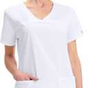 CHEROKEE Women's Workwear Core Stretch V-Neck Scrubs Shirt, White, Small