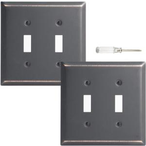 Wall Plate, Metal Duplex Outlet Covers, Light Switch Cover - Decorative Outlet Cover Plate Variety of 13 Styles: Decorator/Duplex/Toggle/Combo (2 Gang Toggle 2 Pack, Aged Bronze)