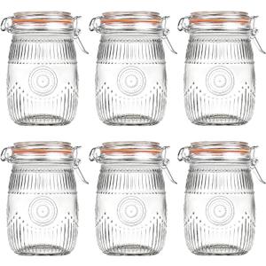 Amzcku Wide Mouth Vintage Mason Jars with Airtight Lid 32oz, Canister Quart Jars for Kitchen Storage - for Coffee, Sugar, Beans 6 Pack
