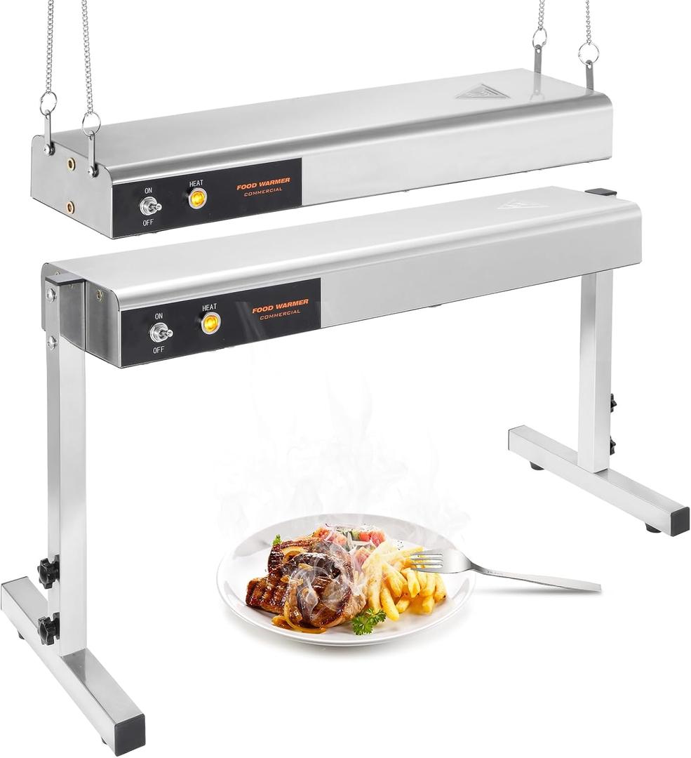 24 Inch Food Heat Lamp Strip Commercial Food Heating Warmer Lights Hanging Overhead Stainless Steel with Cord for Food Restaurant Buffet Catering Kitchen 750W/110V