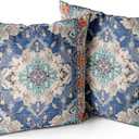 Snycler Boho Throw Pillow Covers 18x18 inch Set of 2 Boho Rug Carpet Double Sided Pattern Cotton Soft Pillow Case Cushion Cover Pillowcase for Couch Sofa Bed Decorative (Blue)