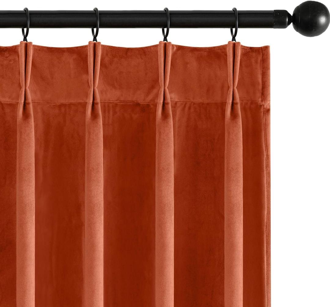 MIULEE Terracotta Velvet Curtains 96 inches Long, Pinch Pleated Blackout Fall Drapes with Hooks, Thermal Insulated Pinch Pleat Panels for Bedroom Living Room, 2 Panels