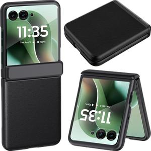 NINKI for Motorola Razr 2025 Ultra Case with Screen Protector,Hinge Protectve Cover for Motorazr 60Ultra Rugged Dropproof Ultra Slim Leather Case for Moto Razr 2025 Ultra Black