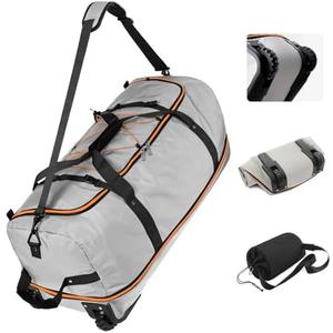 Vomgomfom Wheeled Collapsible Duffel Bag,110L-140L Expandable Checked Luggage, No-Telescopic-Handle with Anti-Burst Zipper & Reinforced Frame,Grey
