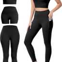 3 Piece Workout Sets for Women High Waisted Leggings with Pockets Tummy Control Biker Shorts Yoga Sports Bra (Large, Black)