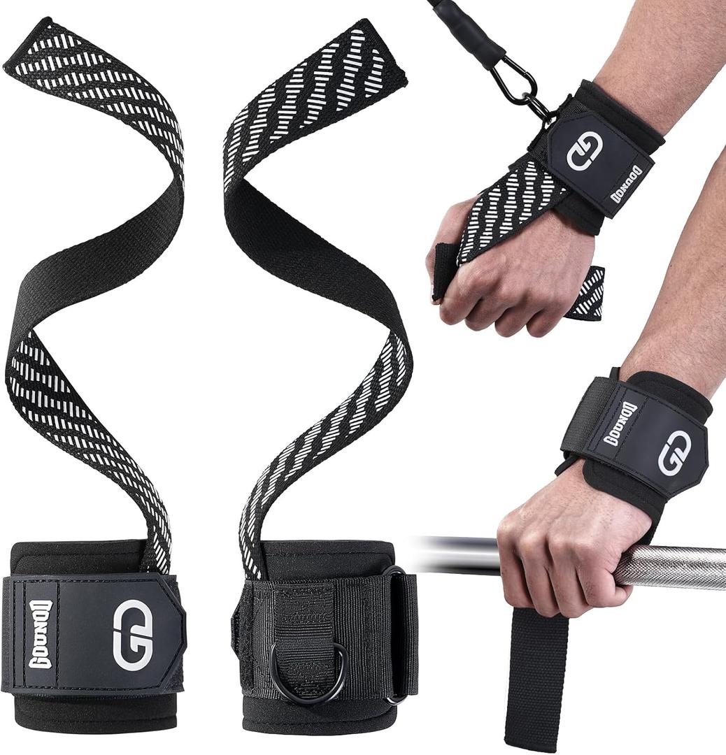 GOUNOD Lifting Wrist Straps with D Ring for Weightlifting & Gym Heavy Duty Padded Wrist Support for Men & Women Non-Slip Hand Grip Straps for Deadlifts, Pull Ups, Cable Machines & Bodybuilding