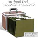 Hanging File Box for Letter, All-in-one set with 10 Folders | Portable Locking Filing Storage Box with Handle & Shoulder strap, Lockable File Cabinet Documents Safe, Lockbox Doc Organizer, Coffee