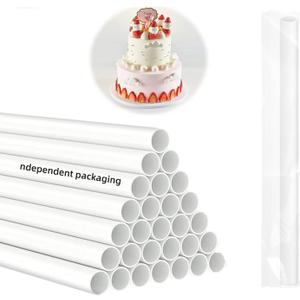 2 x 25 PCS 9.5 Inch White Plastic Cake Dowel Rods for Tiered Cake Pillars Construction and Stacking Supporting Cake Round Dowels Straws with 0.4 Inch Diameter Individually Wrapped