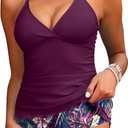 Daci Women Tankini Swimsuits with Skirt - Two Piece Tummy Control Skirted 2PC Bathing Suits Swimwear (Purple, L)