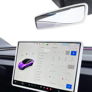 2Pcs Silicone Protector Frames of Screen and Rear View Mirror for Tesla Model 3 2024 Highland and Model Y 2025 Juniper. (White)