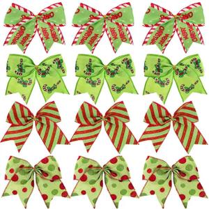 16 Red Green Christmas Bows Decoration, 6 Inch Large Wreaths Bows for Tree Gift Wrapping Garland, Christmas Bows Tree Dot Bows Ribbons Ornaments Christmas Wreath Decorations Wall Home Front Door Decor