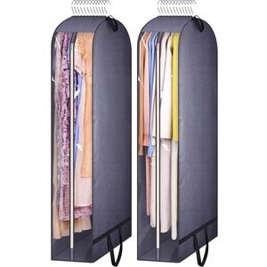 KIMBORA 10" Gusseted Clear Wedding Dress Bags for Gowns, 60" Garment Bags for Hanging Clothes Storage with Handles, Suit Bags for Closet Storage, Dress Cover for Long Dresses, Coats (2 Packs, Grey)