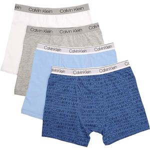 Calvin Klein Boys' Underwear Four Pack Boxer Brief Value Pack (Blue Grey White Basics)