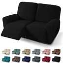 JIVINER 4 Pieces Recliner Loveseat Covers Stretch Recliner Sofa Slipcover with Elastic Bottom Jacquard Fitted Reclining Couch Cover Furniture Protector with Pockets (2 Seater, Black)