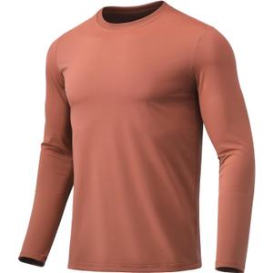 Men's Long Sleeve Shirts Moisture Wicking UPF 50+ Sun Protection Athletic T-Shirts for Fishing Workout Swim Gym (Brick Red)