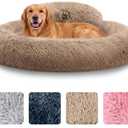 PetJett Large Dog Bed - 36'' Calming Donut Dog Beds, Anti-Slip & Washable Large Round Bed, Fluffy Faux Fur Pet Bed, Super Soft Anti-Anxiety Premium Comfort Bed, Fits Dogs up to 80 lbs - Beige