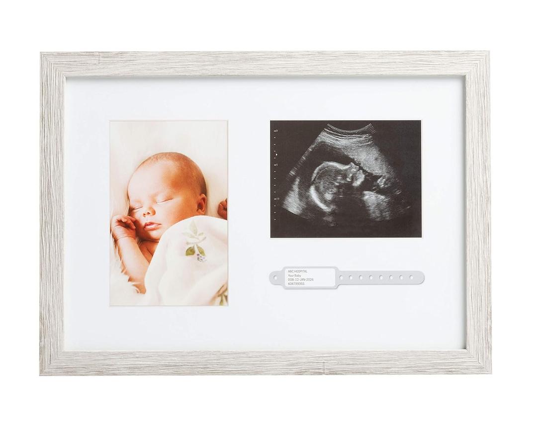 Kate & Milo Rustic Bracelet ID and Sonogram Frame, Rustic Pregnancy Keepsake Picture Frame, Gender-Neutral Nursery Dcor