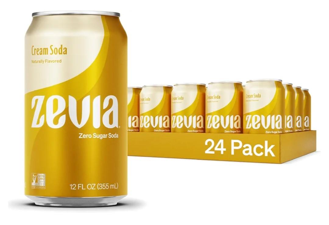 Zevia Zero Sugar Soda, Cream Soda, 12 oz Cans (24-Pack) – Naturally Sweetened, Non-GMO Project Verified, Gluten-Free, Best By: 04-20-2027