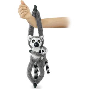 2pcs Lemur Hanging Stuffed Animal Mother with Baby Hangs Plush Toys, Hooks and Stuffed Animals with Rings for Kids, Gifts for Boys and Girls