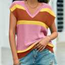 Saodimallsu Womens Cap Sleeve Sweater Vest Top Summer Color Block Loose Knit Going Out Shirts (Large, Pink)