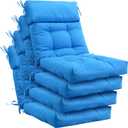 Barydat 4 Pack High Back Chair Cushion Indoor Outdoor Tufted Seat and Back Chair Rocking Pads Lounge Porch Seat Cushion with Ties for Patio Furniture, 43.4 x 21 x 3.3 Inch (Blue)